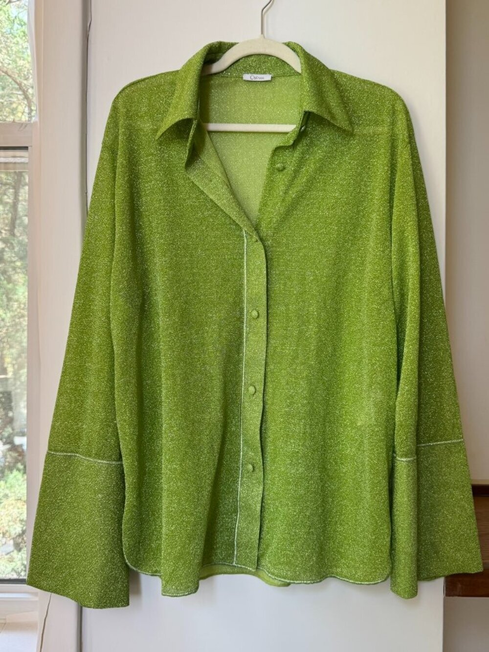Oseree Lumiere Long Sleeves Shirt in Sparkle Lime Green M/L